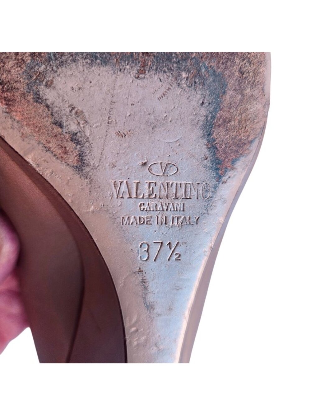Valentino Garavani Rockstud Leather Wedge Pump Taupe Italy Sz 37.5  US 7 - Picture 5 of 12